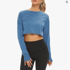 Mippo Long Sleeve Crop Tops Workout Athletic Gym Shirts Cropped Sweatshirts for